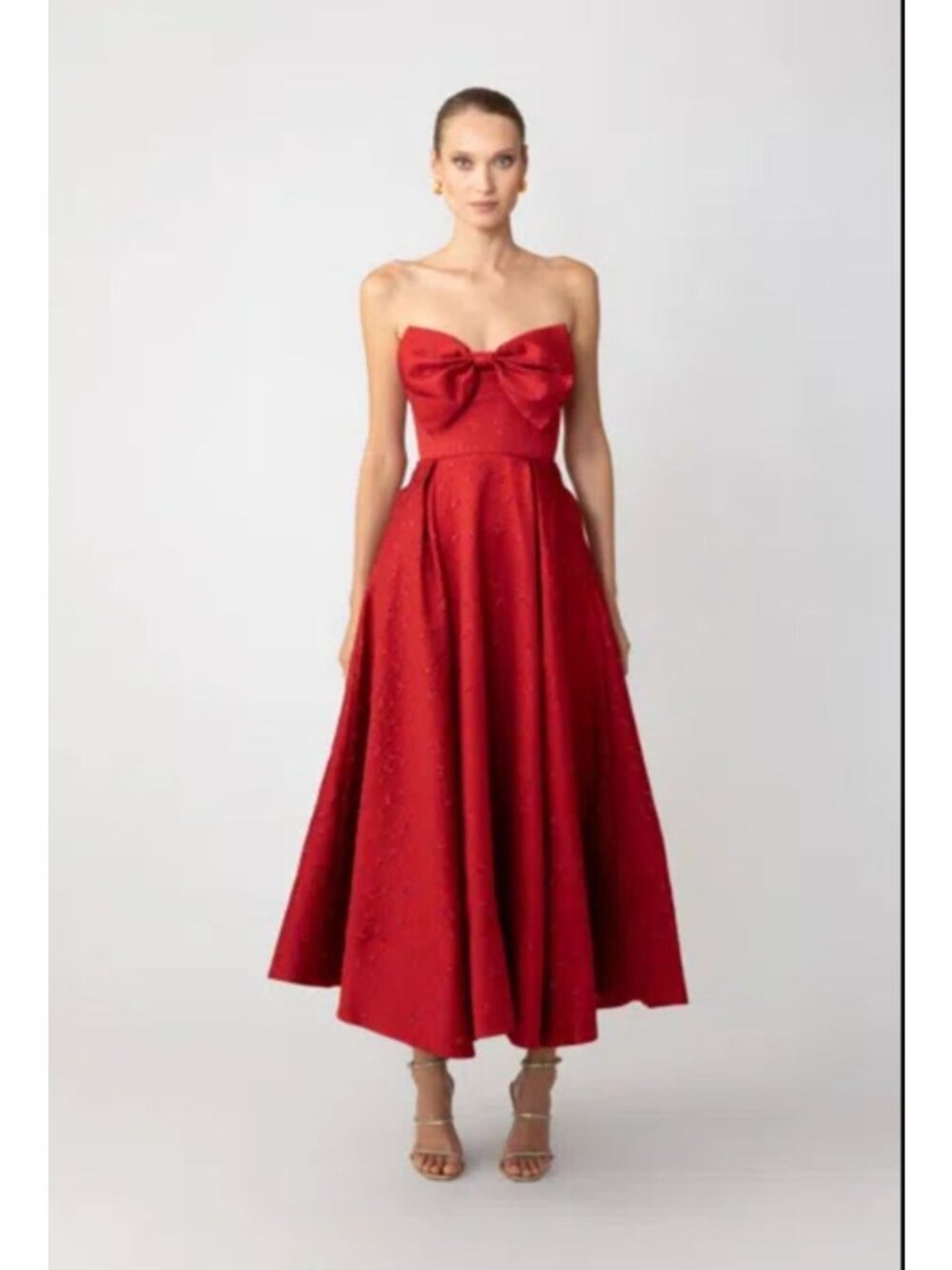 Sau Lee Juliette Jacquard Bow Cocktail Dress Red Womens Size 8